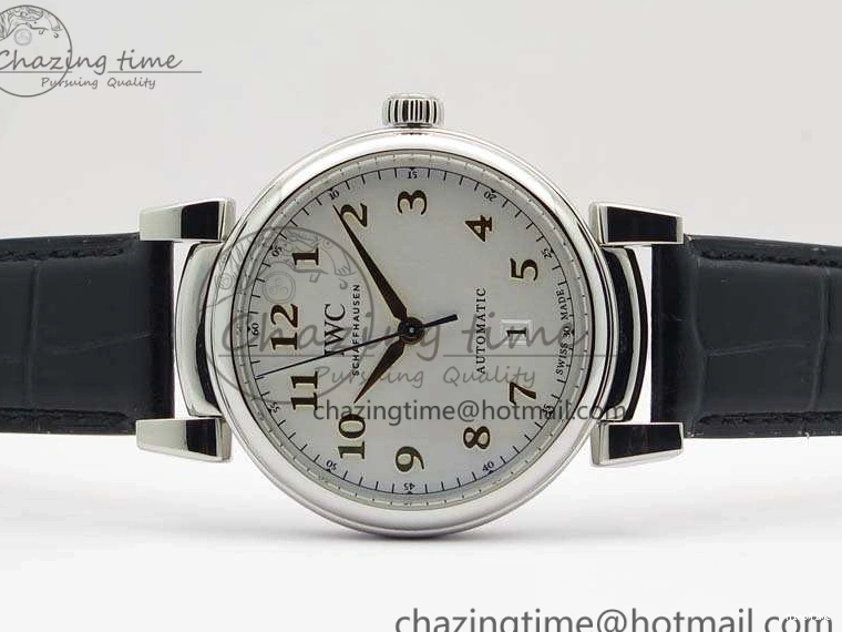 MIROTIME 0415 WaterResistant Da Vinci IW356601 SS MKF 1:1 Best Edition White Dial On Black Leather Strap A 7232